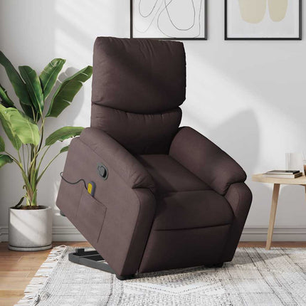 Massagefåtölj med uppresningshjälp mörkbrun tyg