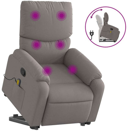 Massagefåtölj med uppresningshjälp taupe tyg