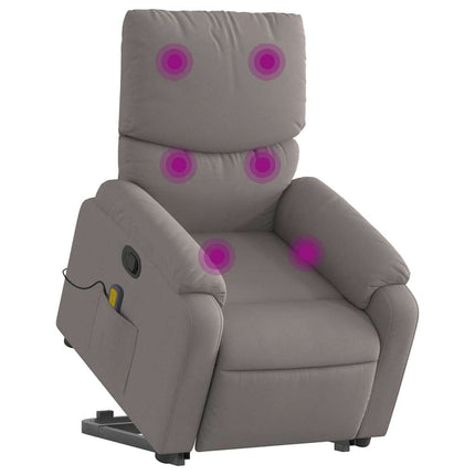 Massagefåtölj med uppresningshjälp taupe tyg