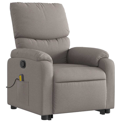 Massagefåtölj med uppresningshjälp taupe tyg