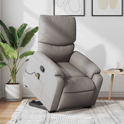 Massagefåtölj med uppresningshjälp taupe tyg