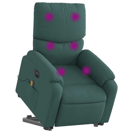 Elektrisk massagefåtölj med uppresningshjälp mörkgrön tyg
