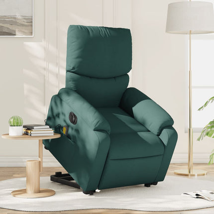 Elektrisk massagefåtölj med uppresningshjälp mörkgrön tyg