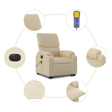 Elektrisk massagefåtölj med uppresningshjälp gräddvit tyg