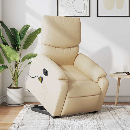Elektrisk massagefåtölj med uppresningshjälp gräddvit tyg