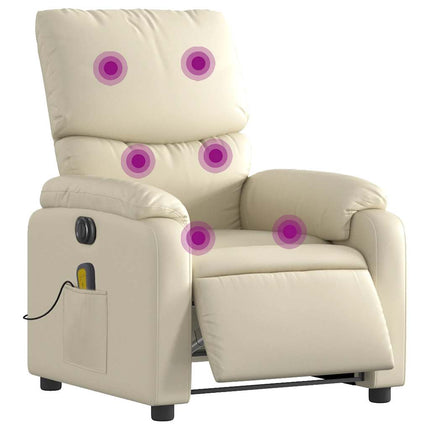 Elektrisk massagefåtölj gräddvit konstläder