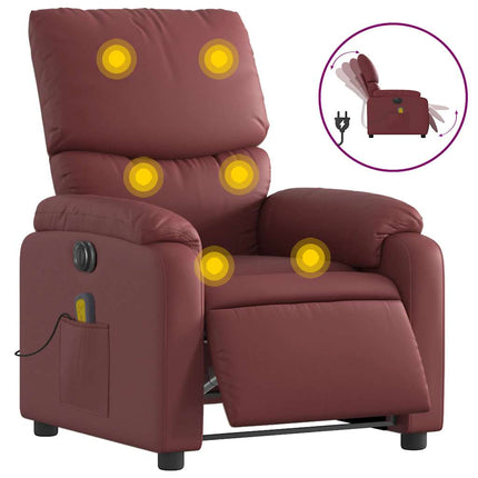 Elektrisk massagefåtölj vinröd konstläder