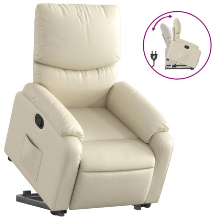 Reclinerfåtölj med uppresningshjälp gräddvit konstläder