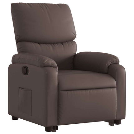 Reclinerfåtölj med uppresningshjälp brun konstläder