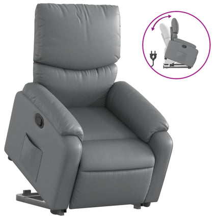 Reclinerfåtölj med uppresningshjälp grå konstläder