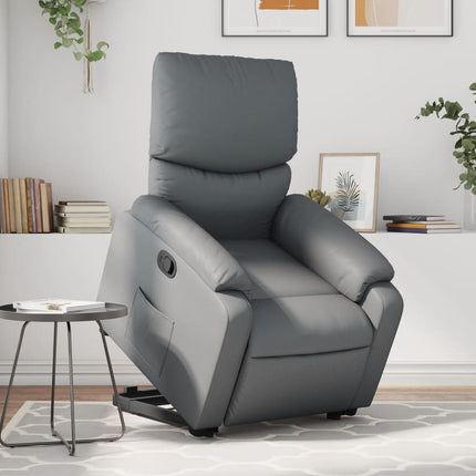 Reclinerfåtölj med uppresningshjälp grå konstläder
