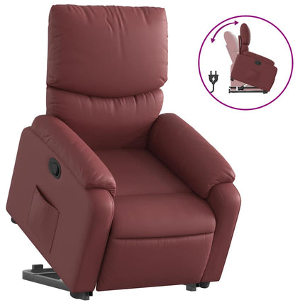 Reclinerfåtölj med uppresningshjälp vinröd konstläder
