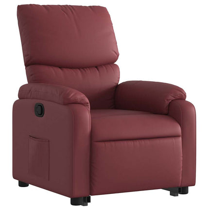 Reclinerfåtölj med uppresningshjälp vinröd konstläder
