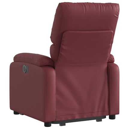 Reclinerfåtölj med uppresningshjälp vinröd konstläder