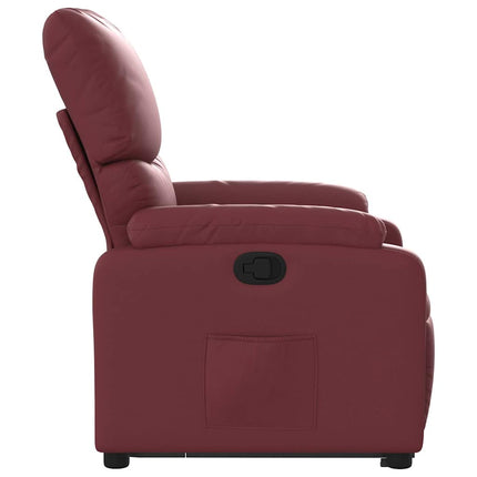 Reclinerfåtölj med uppresningshjälp vinröd konstläder