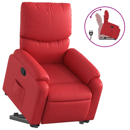 Reclinerfåtölj med uppresningshjälp röd konstläder