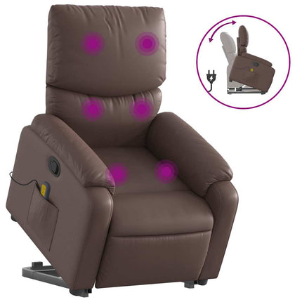 Massagefåtölj med uppresningshjälp brun konstläder