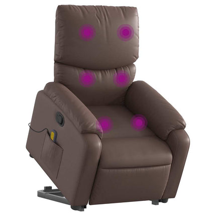Massagefåtölj med uppresningshjälp brun konstläder