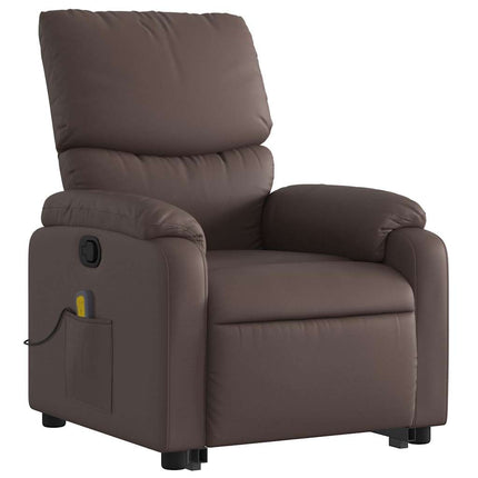 Massagefåtölj med uppresningshjälp brun konstläder