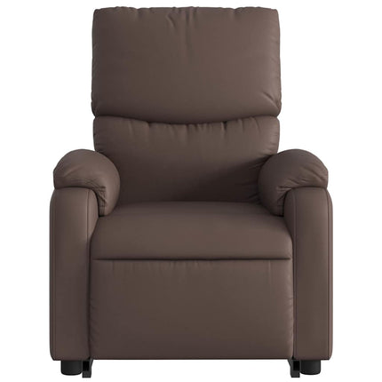 Massagefåtölj med uppresningshjälp brun konstläder