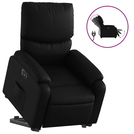 Reclinerfåtölj med uppresningshjälp svart konstläder