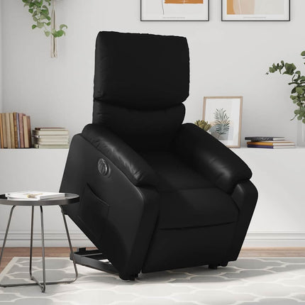 Reclinerfåtölj med uppresningshjälp svart konstläder