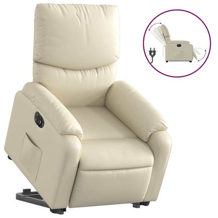 Reclinerfåtölj med uppresningshjälp gräddvit konstläder