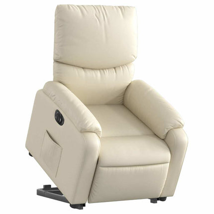 Reclinerfåtölj med uppresningshjälp gräddvit konstläder
