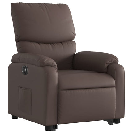 Reclinerfåtölj med uppresningshjälp brun konstläder