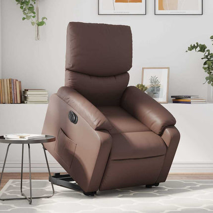 Reclinerfåtölj med uppresningshjälp brun konstläder