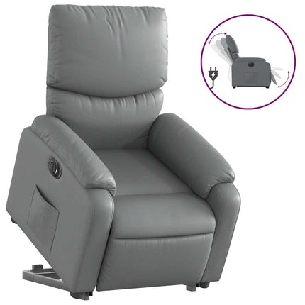 Reclinerfåtölj med uppresningshjälp grå konstläder