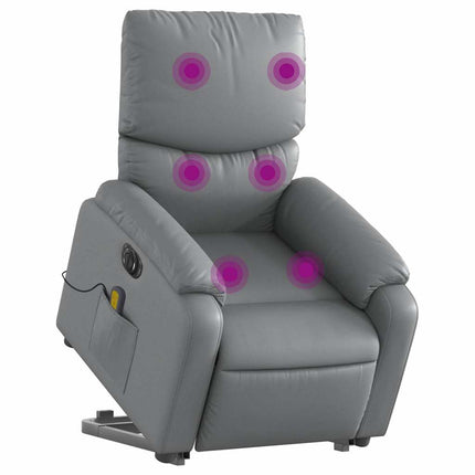 Massagefåtölj med uppresningshjälp grå konstläder