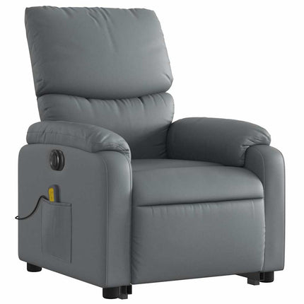 Massagefåtölj med uppresningshjälp grå konstläder