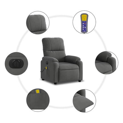 Elektrisk massagefåtölj mörkgrå mikrofibertyg