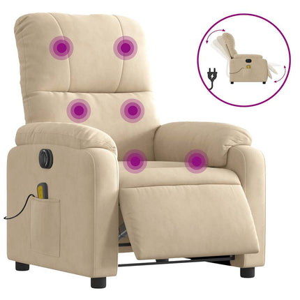 Elektrisk massagefåtölj gräddvit mikrofibertyg
