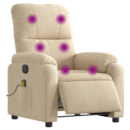 Elektrisk massagefåtölj gräddvit mikrofibertyg