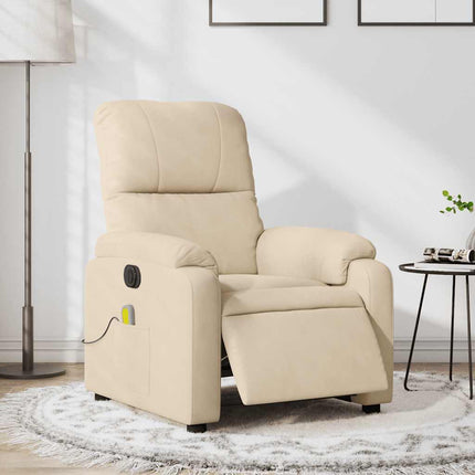 Elektrisk massagefåtölj gräddvit mikrofibertyg