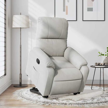 Reclinerfåtölj med uppresningshjälp ljusgrå mikrofibertyg