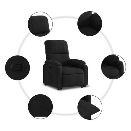 Reclinerfåtölj med uppresningshjälp svart mikrofibertyg