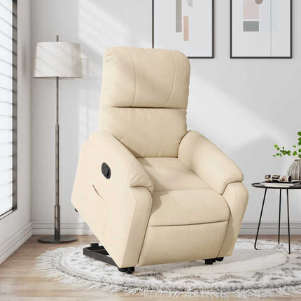 Reclinerfåtölj med uppresningshjälp gräddvit mikrofibertyg