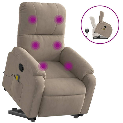 Massagefåtölj med uppresningshjälp taupe mikrofibertyg