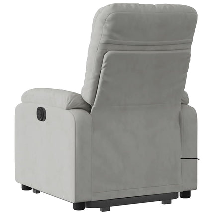 Massagefåtölj med uppresningshjälp ljusgrå mikrofibertyg