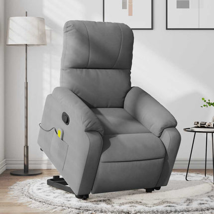Massagefåtölj med uppresningshjälp mörkgrå mikrofibertyg