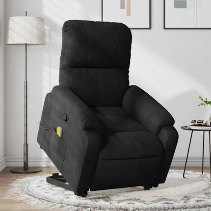 Massagefåtölj med uppresningshjälp svart mikrofibertyg