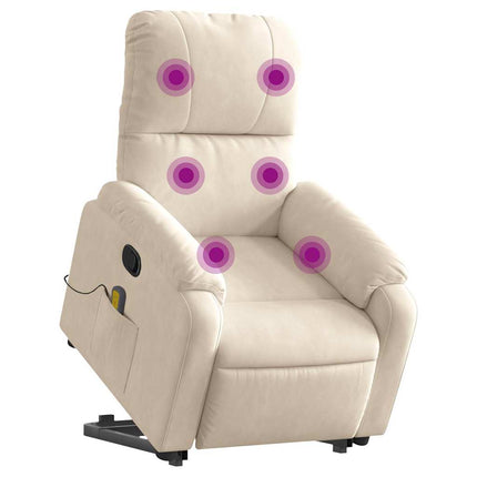 Massagefåtölj med uppresningshjälp beige mikrofibertyg