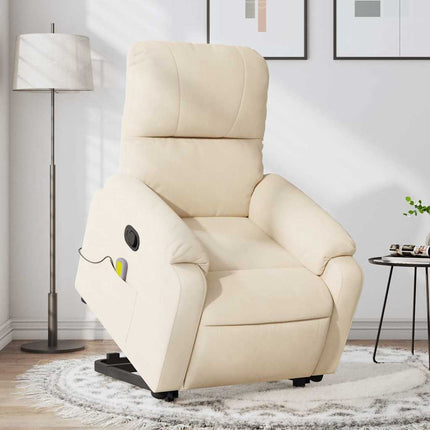 Massagefåtölj med uppresningshjälp beige mikrofibertyg