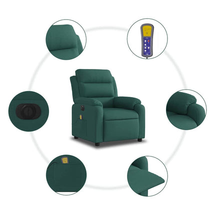 Elektrisk massagefåtölj mörkgrön tyg