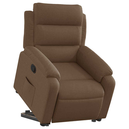 Reclinerfåtölj med uppresningshjälp brun tyg
