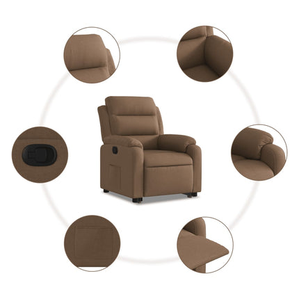 Reclinerfåtölj med uppresningshjälp brun tyg