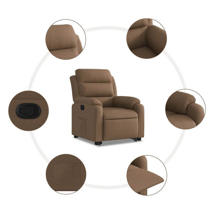 Reclinerfåtölj med uppresningshjälp brun tyg
